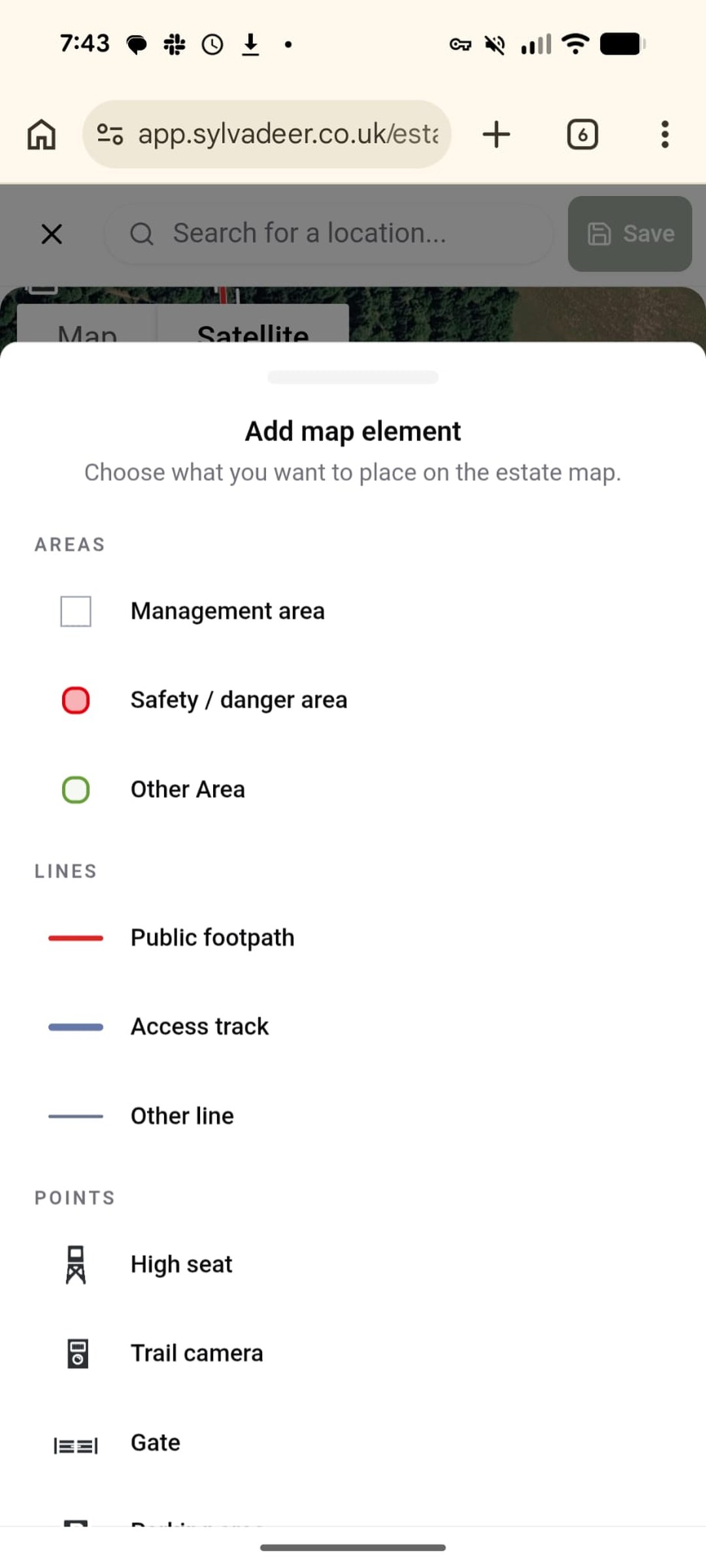 Add map element list on Sylva Web