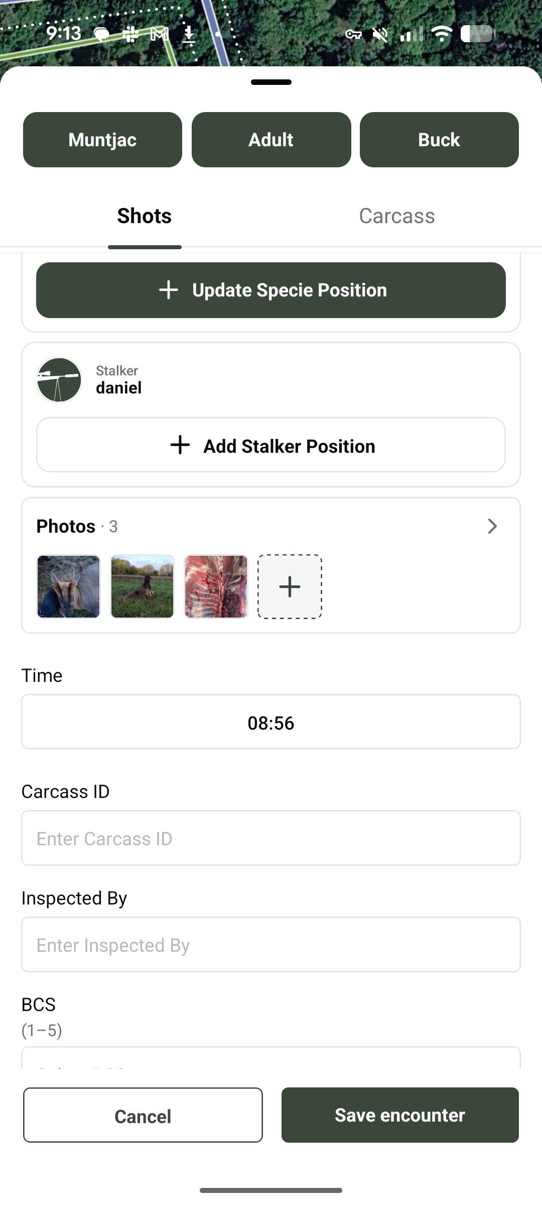 Encounter form with three photos attached